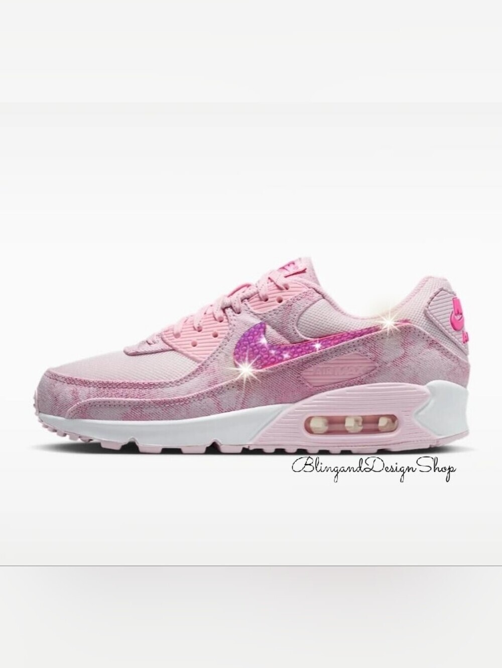 Swarovski Nike Air Max 90 Women's Pink Shoes Customized With Crystals Sneakers